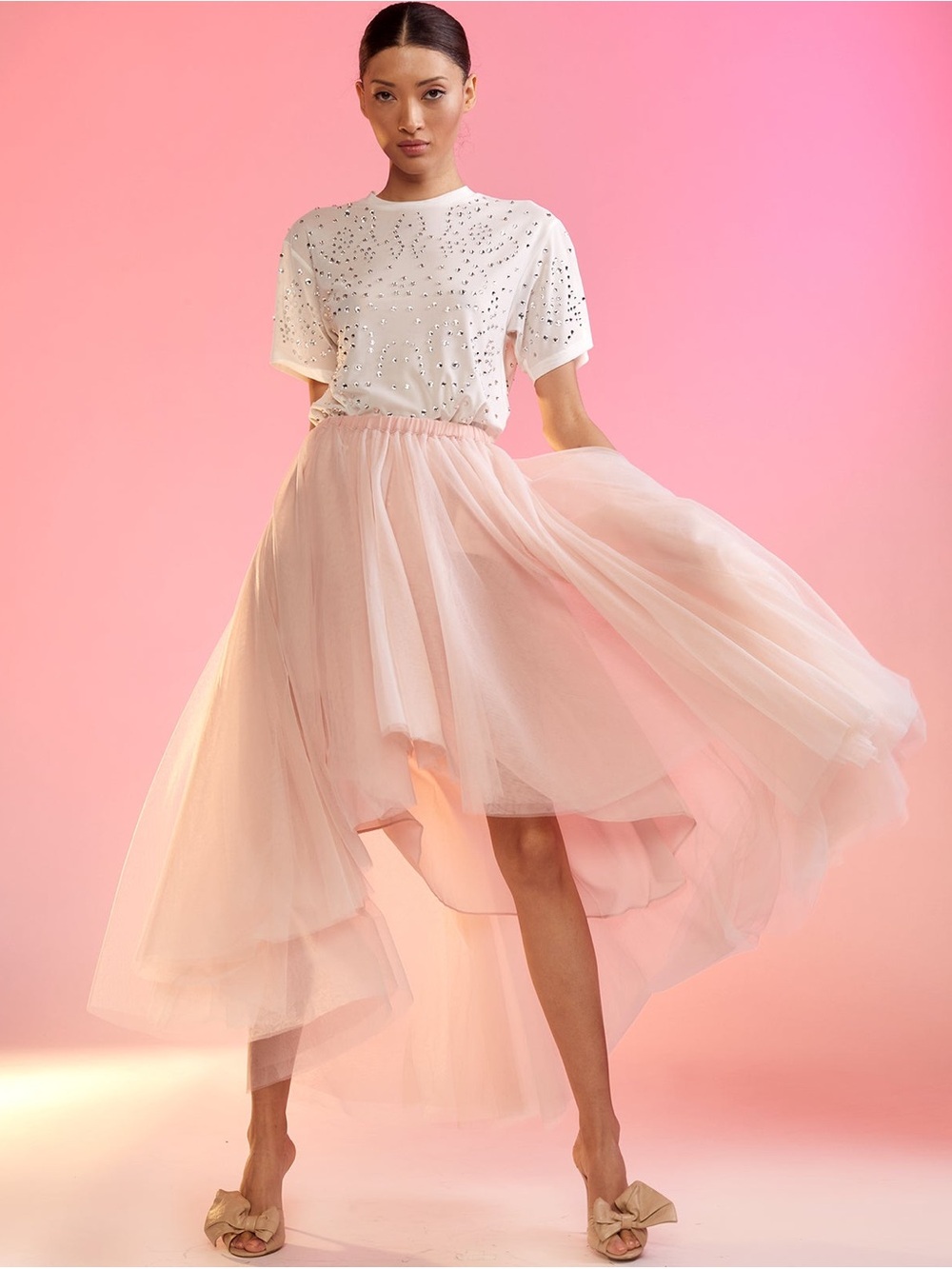 Cynthia Rowley Blush High Low Tulle Skirt